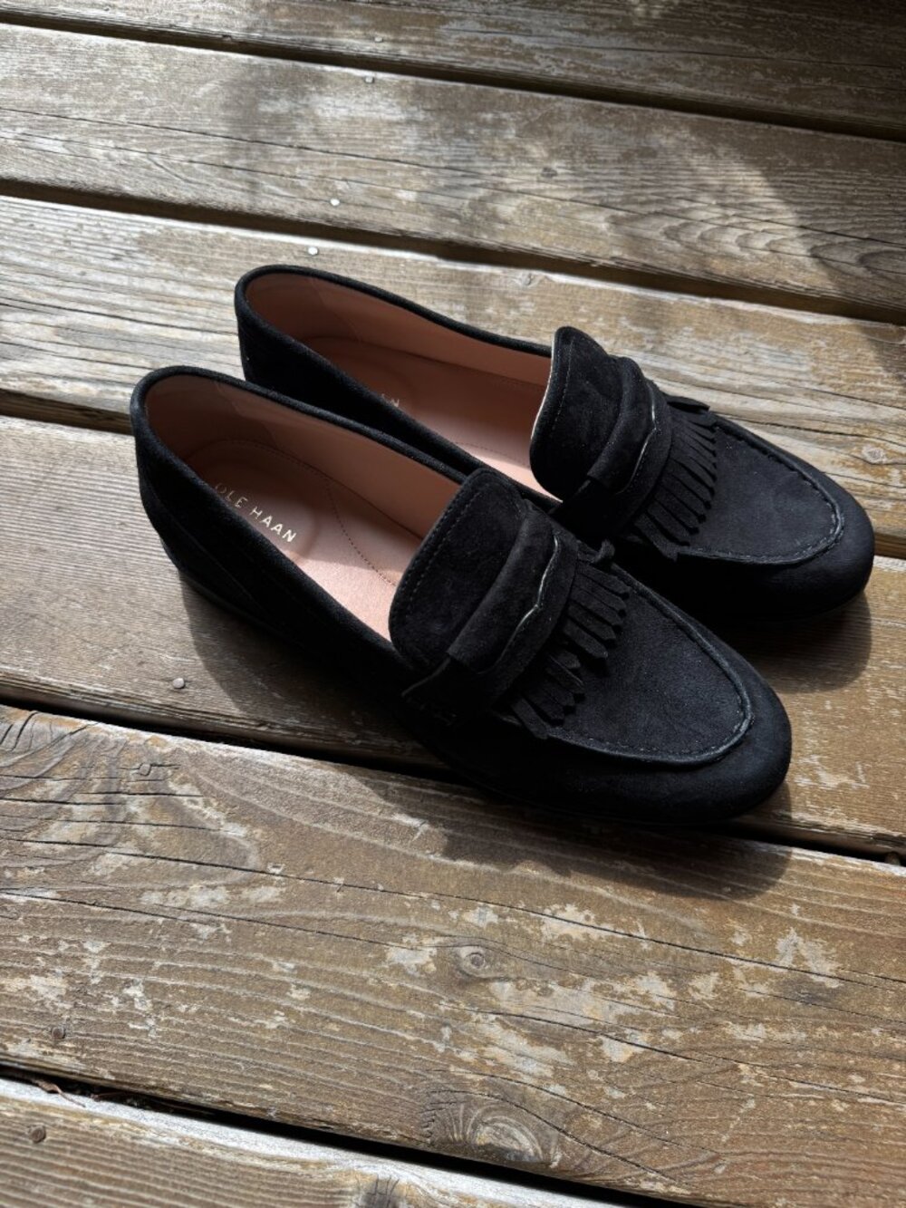 Cole Haan Black Nubuck Stassi Kiltie Fringe Slip On Loafer in Women's 10B - Picture 2 of 14
